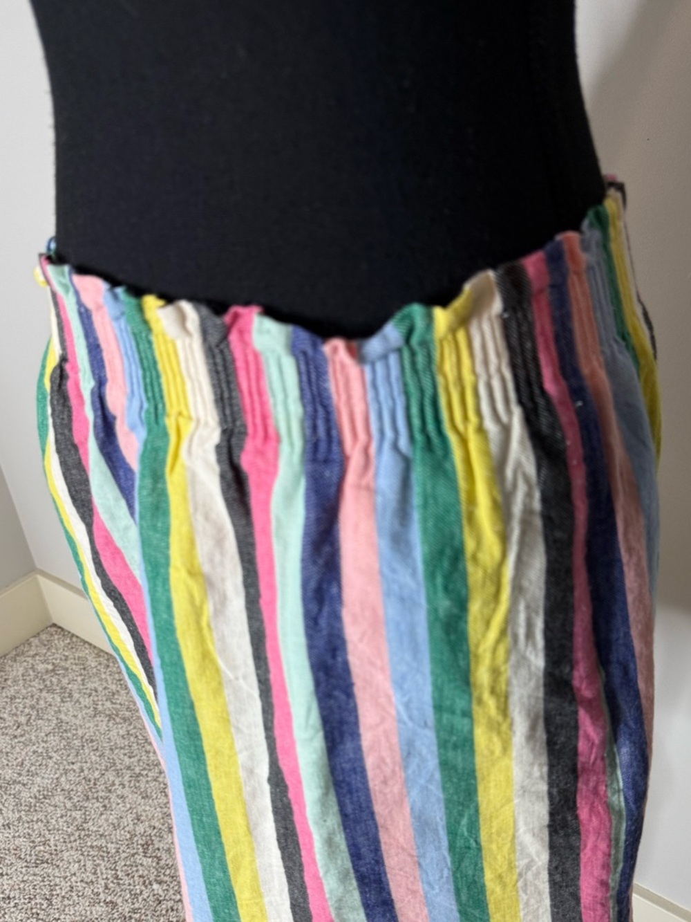 J. CREW FACTORY Linen Blend Rainbow Stripe Skirt Smocked Elastic Waist Pockets 8 - Picture 5 of 12